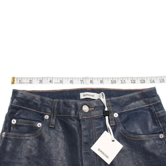 Simkhai NWT Coated High Rise Skinny Jeans Size 28 US In Blue Cotton Blend Denim